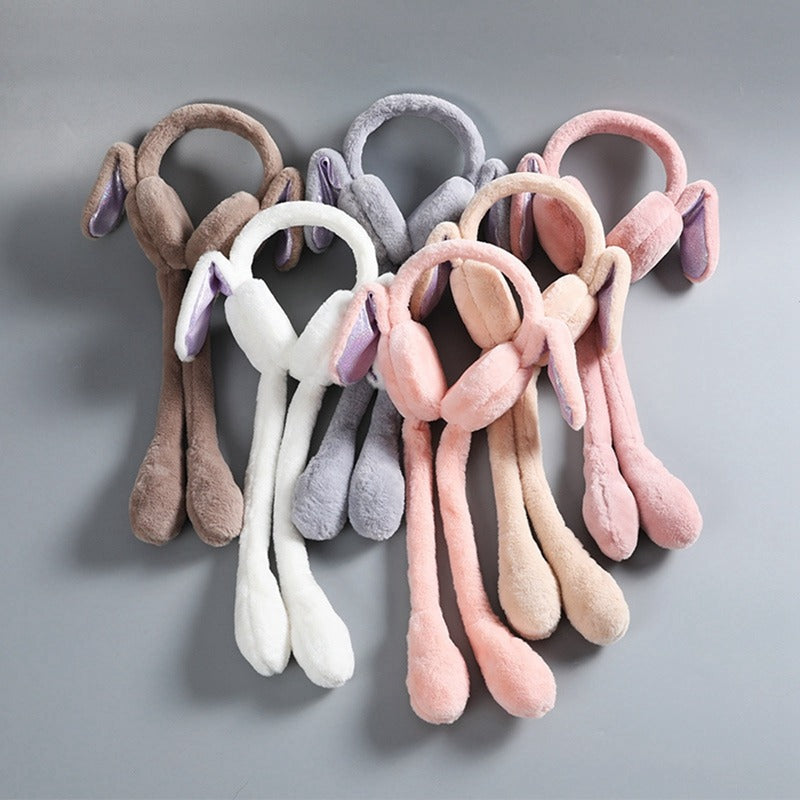 Cute Jumping Rabbit Earmuffs Hat with Moving Ears – Plush Airbag Toy Cap for Kids (Random Color)