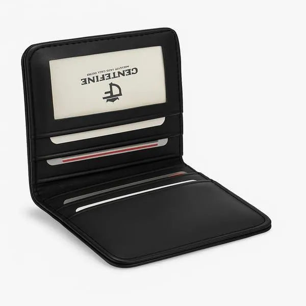 Men's Slim Leather Bifold Wallet with Card Slots & ID Window - Random Color