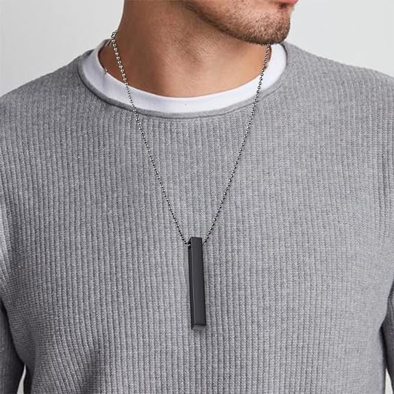 Pack Of 2 Boys Bar Necklace Materials Stainless Steel - Black