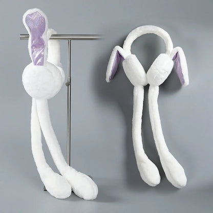 Cute Jumping Rabbit Earmuffs Hat with Moving Ears – Plush Airbag Toy Cap for Kids (Random Color)