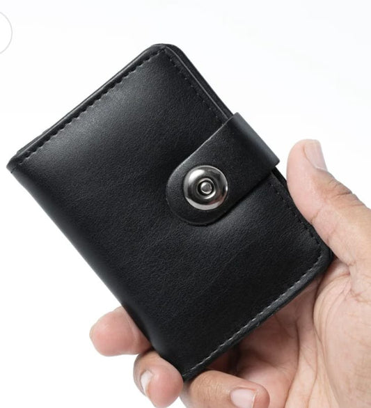 Leather Wallet for Men & Boys | Slim Bifold Design | 5 Card Holders + 1 Main Compartment | Magnetic Button Closure | Black