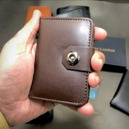 Leather Wallet for Men & Boys | Slim Bifold Design | 5 Card Holders + 1 Main Compartment | Magnetic Button Closure | Black